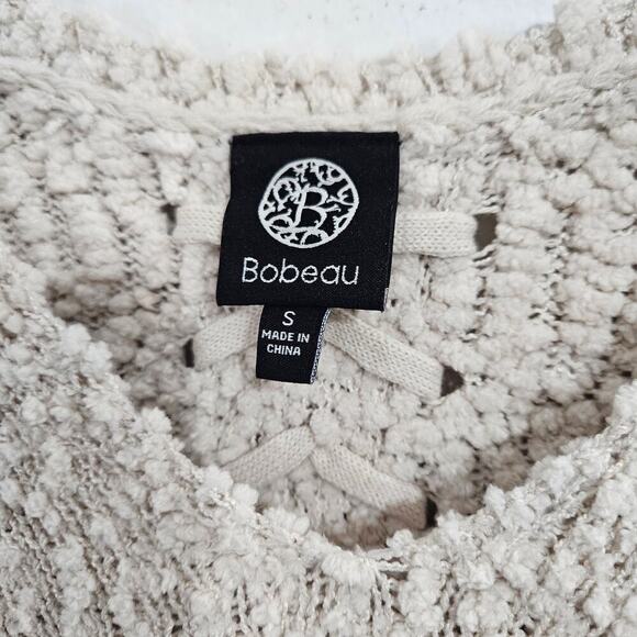 Bobeau Lace-up Back Textured Soft-Knit V-Neck Sweater Slit Hem. Size Small. - Picture 5 of 6